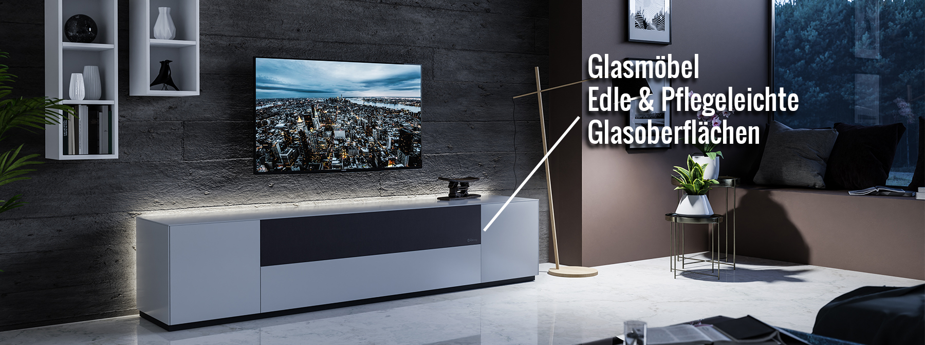 TV-Möbel mit edler Glasoberfläche